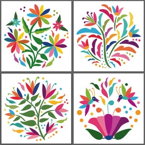 Mexican Flowers | Floral Otomi Designs in Vector | Set of 4 | Digital Files | ClipArt | SVG | PNG | EPS | Adobe Illustrator | Laser svg file