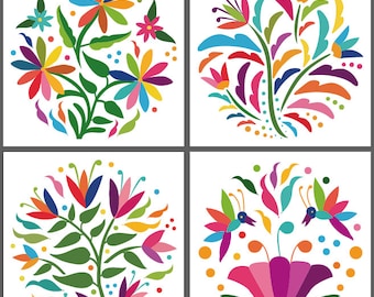 Mexican Flowers | Floral Otomi Designs in Vector | Set of 4 | Digital Files | ClipArt | SVG | PNG | EPS | Adobe Illustrator | Laser svg file