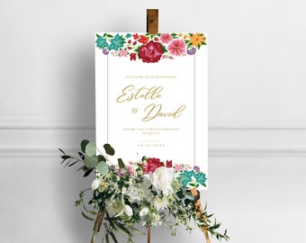 Mexican Wedding Welcome Sign Template - Oaxaca Floral Design #1 - Easy to Edit with Canva. Instant Download.