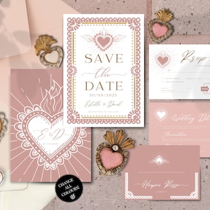 Destination Wedding Invitation Template Bundle | Mexican Inspired Wedding | Hand Drawn Whimsical Invite | Easy Canva Edit | Instant Download