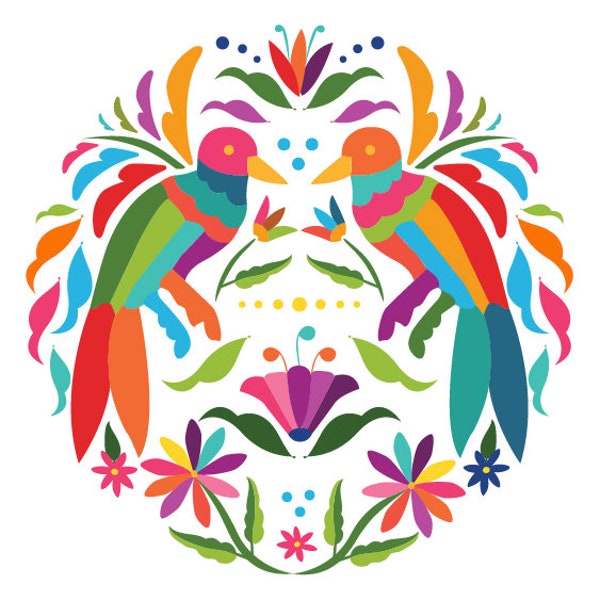 Mexican Otomi Stamp | Floral & Animal Design | Floral Stamp | Digital Files | ClipArt | SVG | PNG | Sublimation PNG | Instant Download