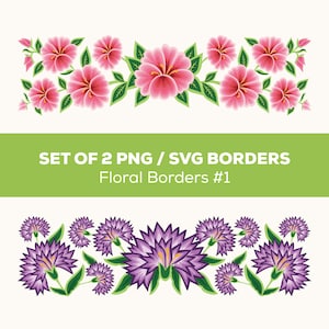 Floral Borders, set of 2 Cliparts | PNG, SVG | Oaxaca Floral Design | Mexican Flowers | Oaxaca florals | Instant Download | Digital Files