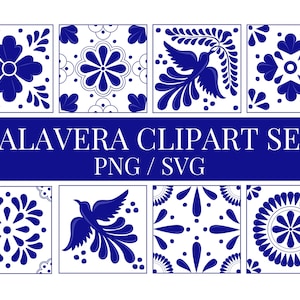 Mexikanisches Talavera ClipArt-Set | 8 digitale Mosaik-Aufkleber | Hochwertige PNG- und SVG-Formate | Perfekt für DIY-Projekte, Heimdekoration und mehr!
