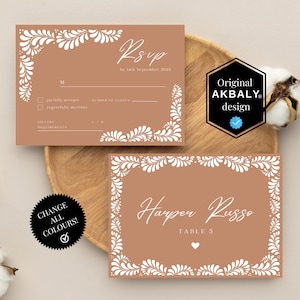 Talavera RSVP および席札テンプレート セット |タラベラ ウェディング 印刷可能な文房具 |パペルピカドウェディングセット | Canva編集 |今すぐダウンロード！