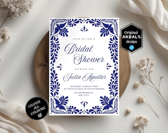 Blue Talavera Bridal Shower Invitation | Papel Picado Bridal Brunch Invite | Classy Bridal Shower Invitation | CanvaEdit | Instant Download
