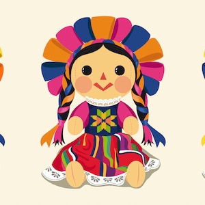 Mexican Doll Vector Set - Ideal to print T-shirts, tote bags, mugs and much more! | Digital | ClipArt | SVG | PNG | EPS | Adobe Illustrator