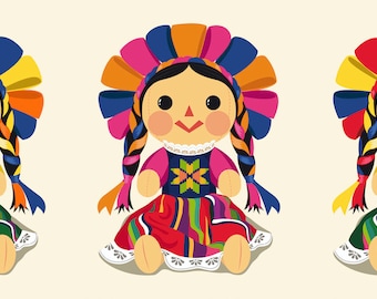 Mexikanisches Puppen-Vektor-Set – Ideal zum Bedrucken von T-Shirts, Tragetaschen, Tassen und vielem mehr! | Digital | ClipArt | SVG-Datei | PNG | EPS | Adobe Illustrator