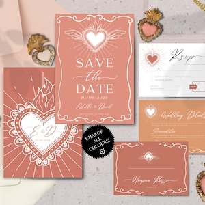 Wedding Invitation Template Bundle | Destination Wedding | Mexican Inspired Invite | Colorful, Hand Drawn illustrations | Funky & Whimsical