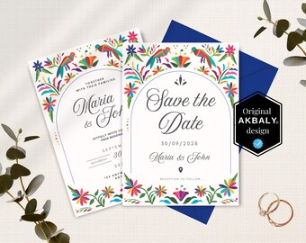 Mexican Wedding Invitation & Save the Date Template Set | Otomi Wedding Invite | Mexican Wedding Invitation | CanvaEdit | Instant Download