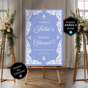 Dusty Blue Talavera Bridal Shower Welcome Sign | Papel Picado Bridal Brunch Sign | Talavera Welcome Decor | CanvaEdit | Instant Download!
