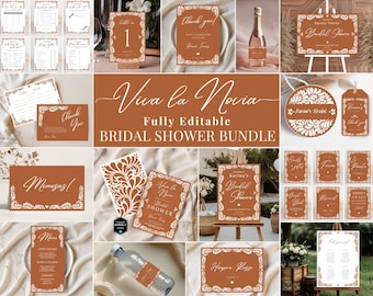 Viva La Novia Talavera Bridal Template Bundle | Papel Picado Bridal Stationary | Terracotta Bridal Printable | Canva Edit | Instant Download