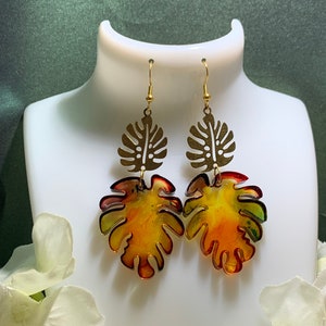 Monstera Leaf Earrings, Gift Ideas, Statement Earrings.