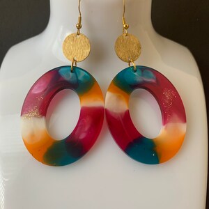Sassy Chic, Resin Jewelry, Colorful Earrings, Gifts for Her, Statement Earrings.