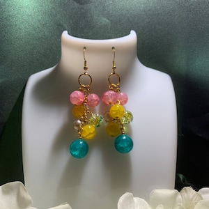 Multicolor Cluster Earrings, Statement Earrings,Gifts for Her.