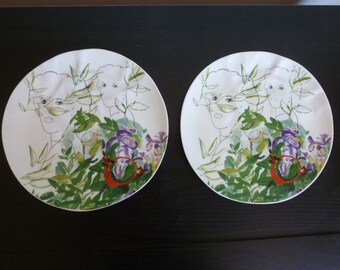 Anthropologie Rebekah Maysles Ladies set of 2 Salad Dessert Plate 8 1/2"