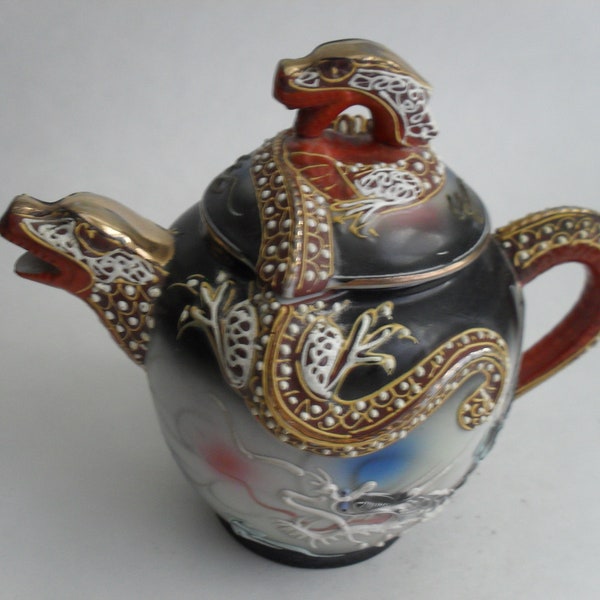 Vintage Asian Japanese Ceramic 3D Dragon Teapot