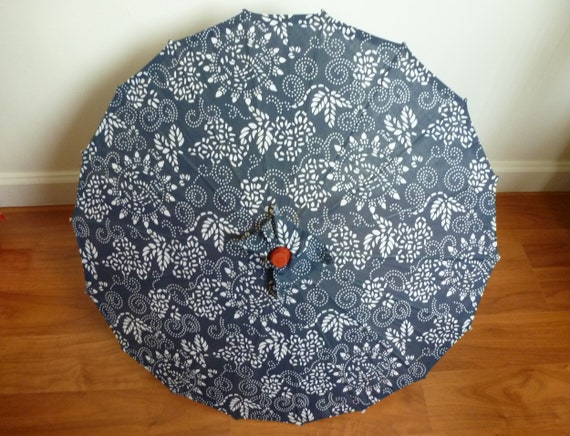 Blue Floral Umbrella With Wood Handle, Child Umbr… - image 1