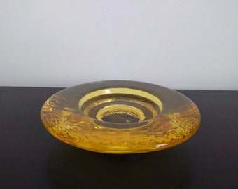 Fire and Light Glass Citrus Yellow Footed Wine Bottle Stand Candle Holder Recycled Art Glass