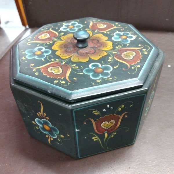 Sechtem Furniture Handmade and Painted Floral Themed Wooden Octagon Box