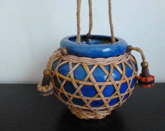 Anthropologie Hanging Planter with Rattan Basket