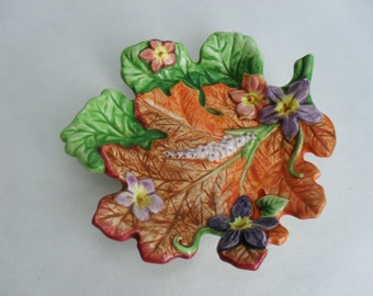 Fitz and Floyd Dish Woodland Spring Majolica Style Leaf Trinket Dish Spoon Rest