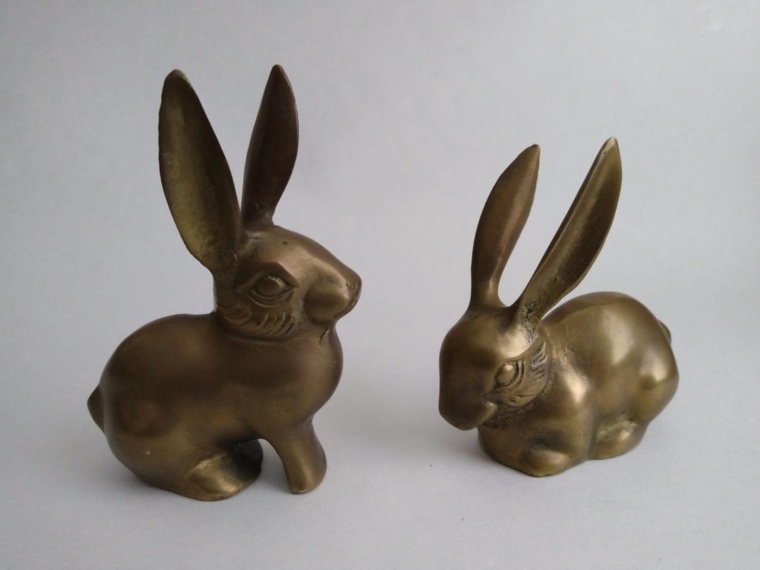 Vintage Solid Brass Bunny Rabbit Figurine Set of 2 - Etsy