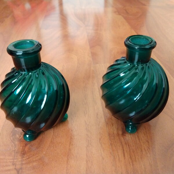Vintage 3 Footed Swirl Glass Bud Vase Set of 2
