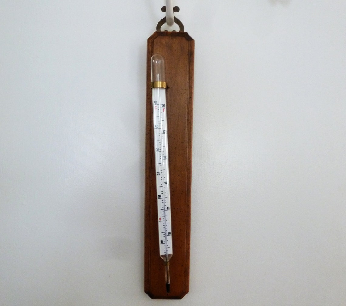 Large Vintage Glass Tube Wall Thermometer with Wooden Plaque Etsy