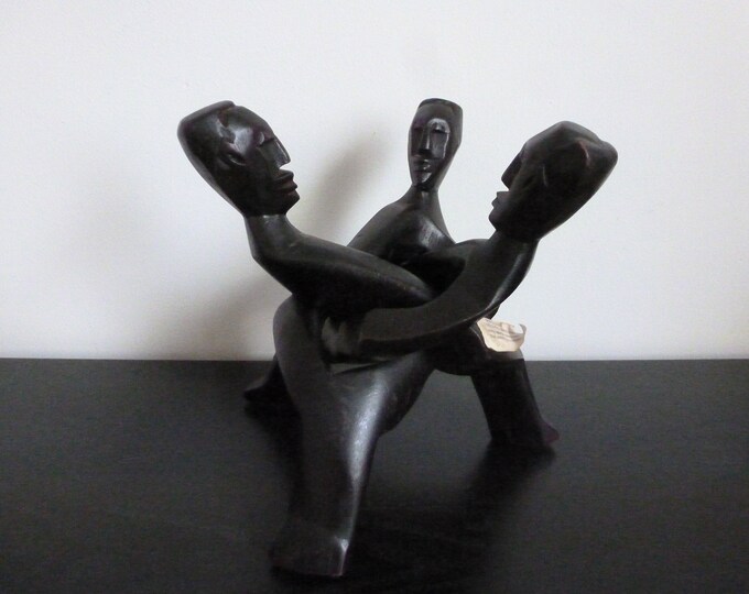 Vintage African Tribel Unity Statue Bowl or Plant Stand / Three Faces ...