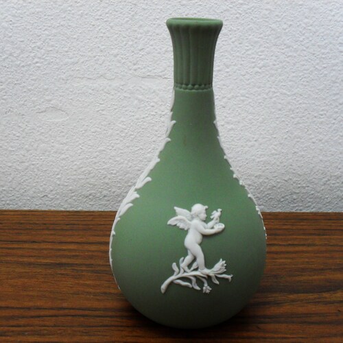 Vintage Wedgwood Jasperware Bud Vase Sage Green W Cherub & Etsy