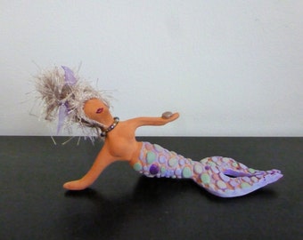 Hand Made Clay Mermaid Figurine