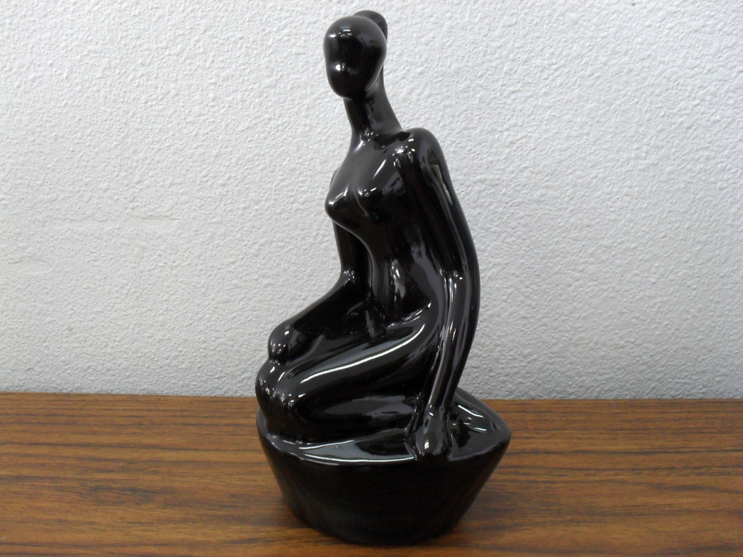Black Ceramic Sitting Lady Figurine /Glossy Black Lady Statue Etsy