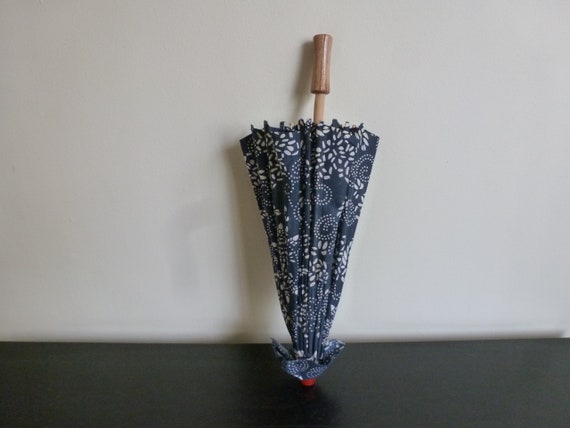 Blue Floral Umbrella With Wood Handle, Child Umbr… - image 3
