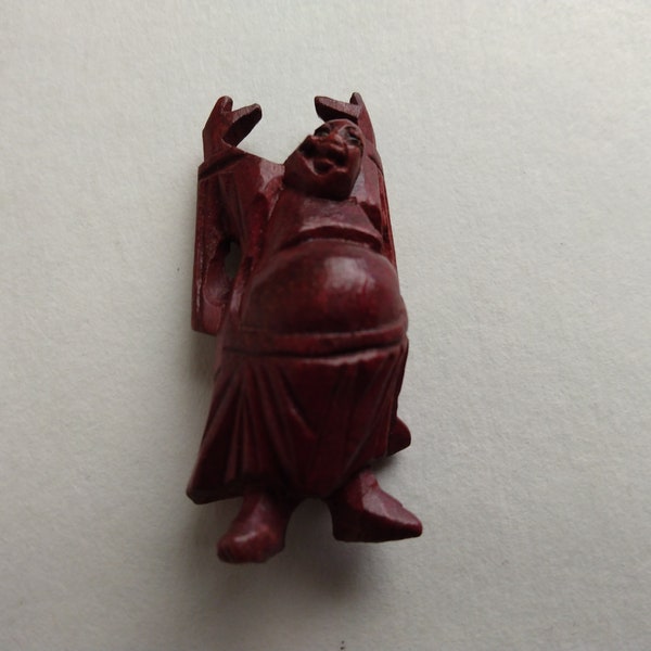 Miniature Wood Carved Laughing Buddha Figurine Hotei Buddha Vintage