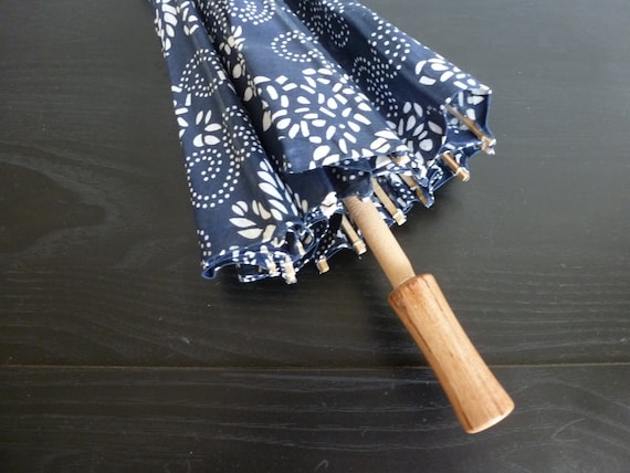 Blue Floral Umbrella With Wood Handle, Child Umbr… - image 4