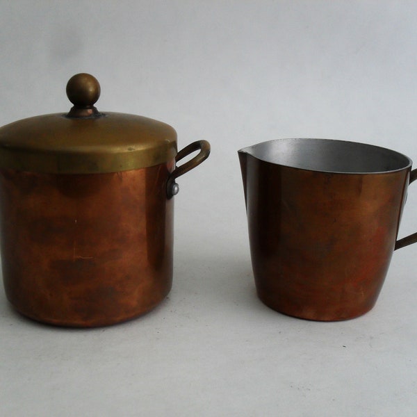 Vintage Copper Creamer Pitcher & Sugar Bowl