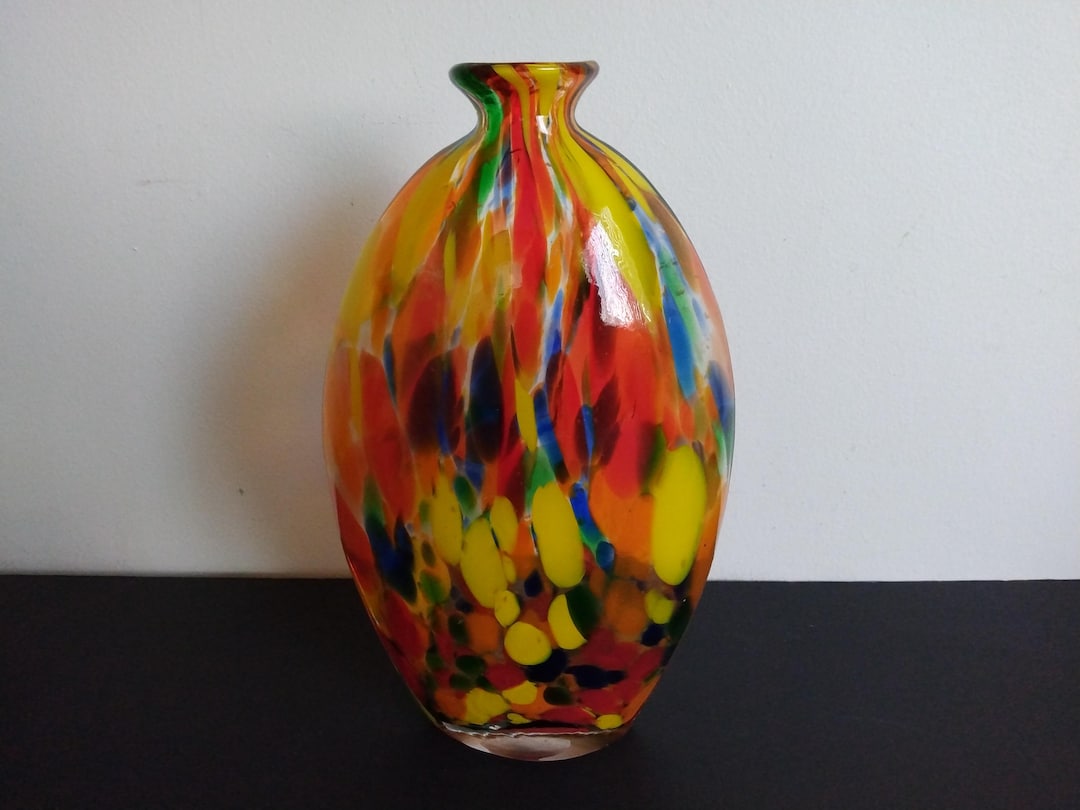 70’s Vintage Splatter Glass Vase Decorative Art Hand Blown Glass 11 ...