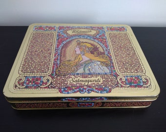 Vintage Whitman's Chocolate Candy Tin Box Salmagundi Mucha Collectors Tin 1924 Reproduction Canister Container Advertising