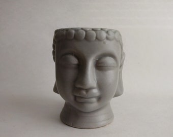 Ceramic Gray Buddha Head Planter Pen Holder