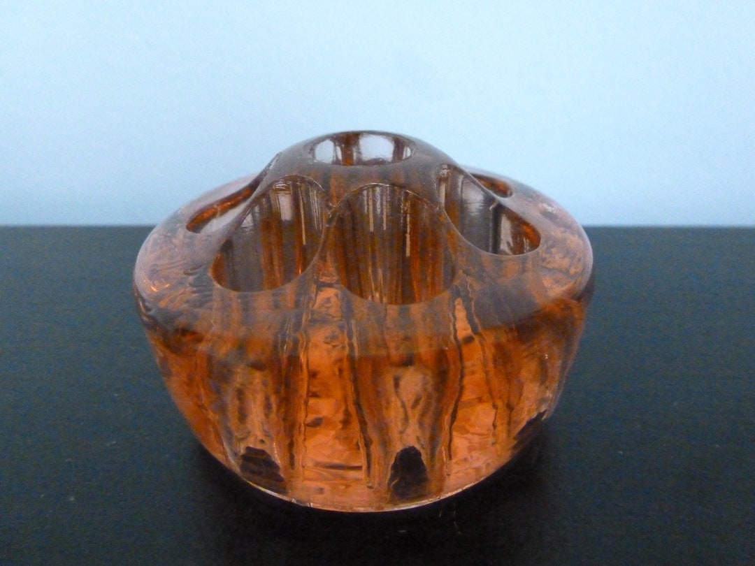 Pink Depression Glass Flower Frog 8 Hole Peachy Pink Domed Etsy