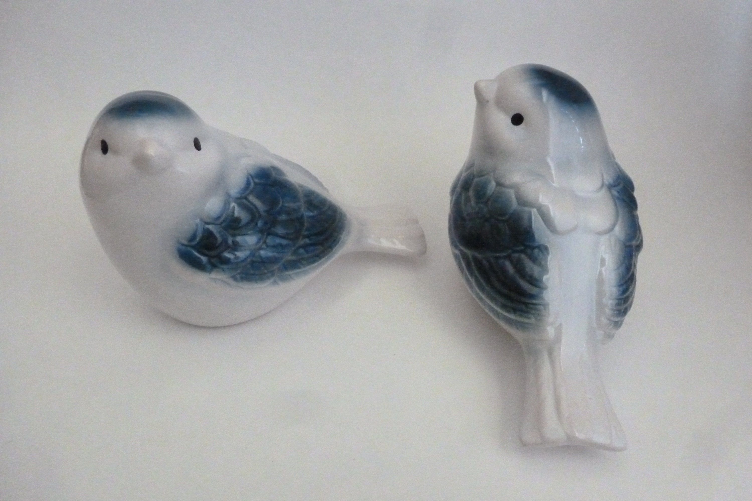 Blue and White Large Ceramic Birds set of 2 Etsy