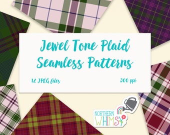 Jewel Tone Plaid Digital Paper - diagonal plaid seamless patterns