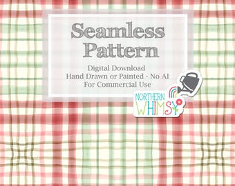 Christmas Plaid Seamless Pattern for Commercial Use - Hand Painted Red & Green Plaid