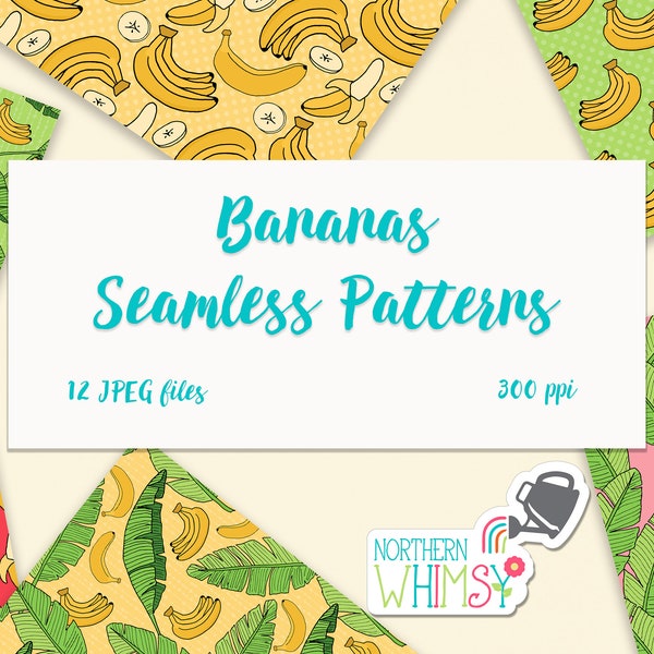 Tropical Bananas Digital Paper - banana and banana leaf seamless patterns