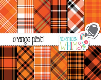 Orange Digital Paper - Halloween Plaid Patterns