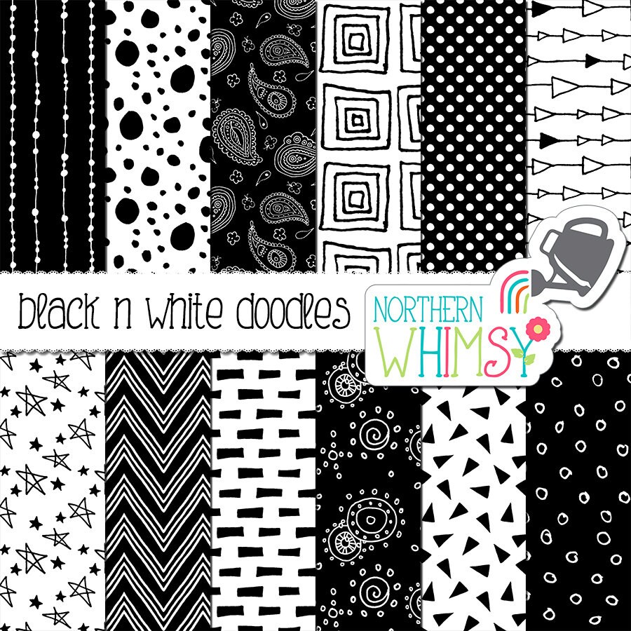 Black and White Scrapbook Paper seamless doodle digital Etsy