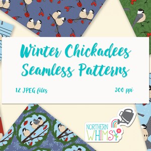 Winter Chickadees Seamless Patterns bird digital papers for crafts image 1