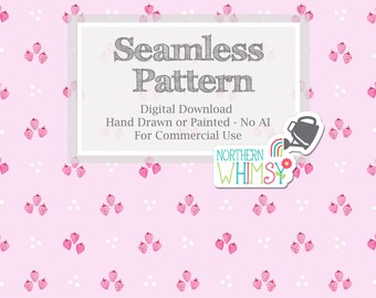 Tiny Strawberry Seamless Pattern for Commercial Use - Pink Minimalist Spring Digital Paper