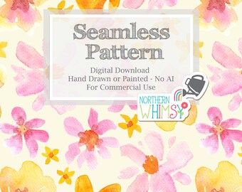 Spring Floral Seamless Pattern for Commercial Use - Hand Painted Loose Watercolor Flowers