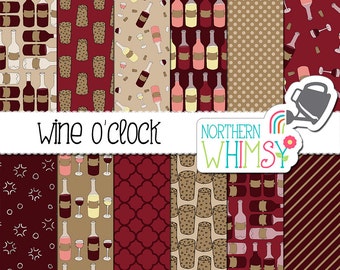 Wine Digital Paper - "Wine O' Clock" patterns